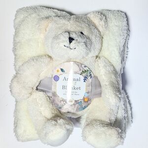 Plush Teddy Bear Blanket Set - Cream